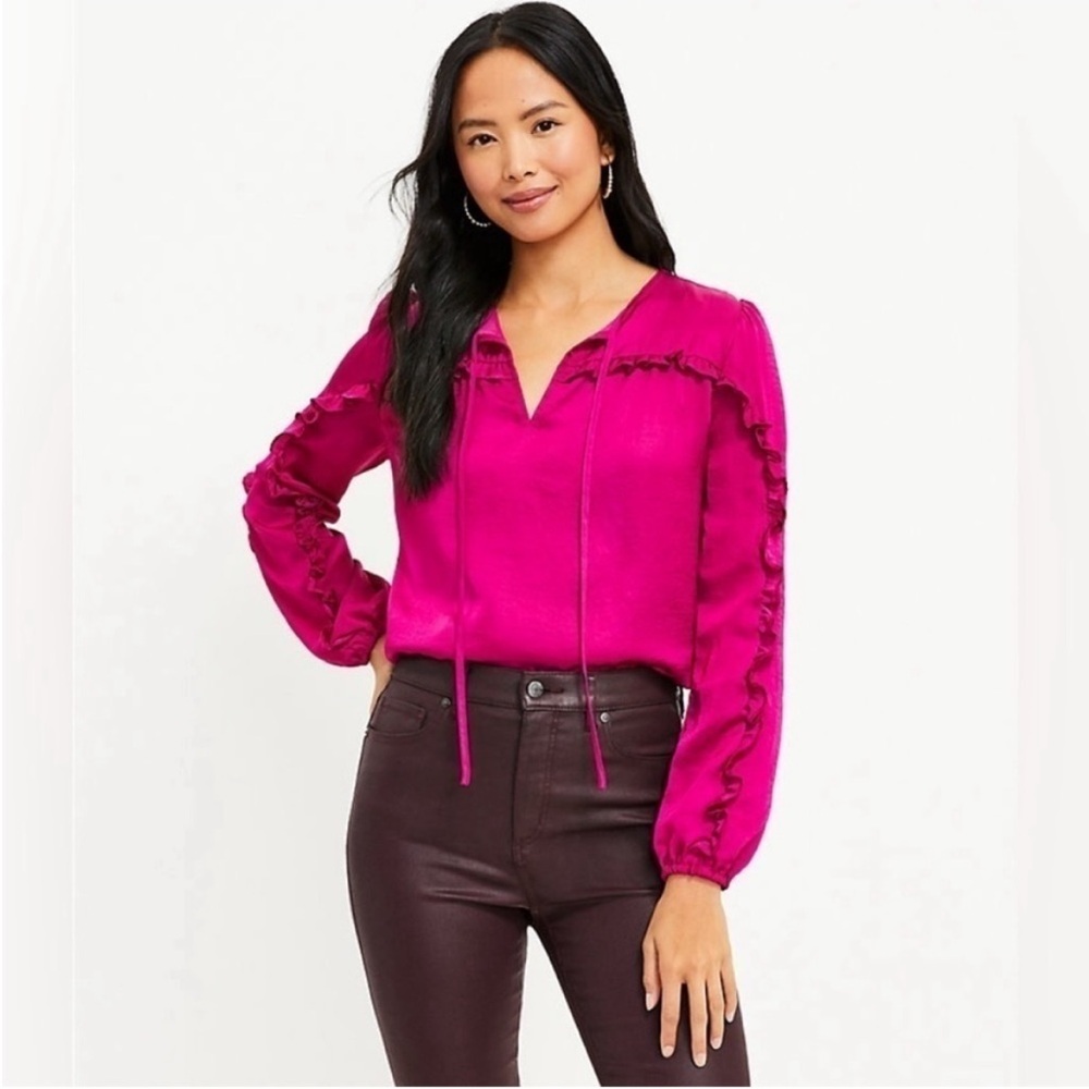 LOFT Ruffle Sleeve Mix Media Blouse. SP. NWT.